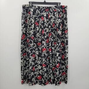 Alfred Dunner Floral Red Black White Pleated Skirt Size 14 Vintage XXL